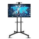 UNHO Soporte Suelo para TV 32' - 70' LED LCD Plasma, Carro Móvil de Exhibición con Ruedas y 2 Estantes Flotantes, Altura Ajustable de 108 a 150cm Inclinable de 15˚, Carga Máx 50kg VESA 600x400